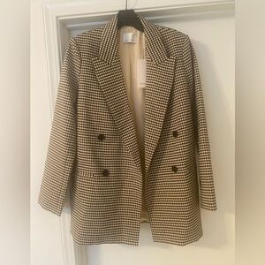 Rebecca Taylor Plaid Check Double-Breasted
Blazer Linen Blend Lined in Expresso